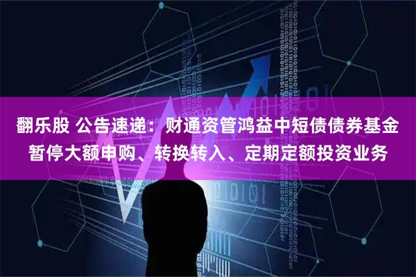 翻乐股 公告速递：财通资管鸿益中短债债券基金暂停大额申购、转换转入、定期定额投资业务
