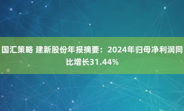 国汇策略 建新股份年报摘要：2024年归母净利润同比增长31.44%